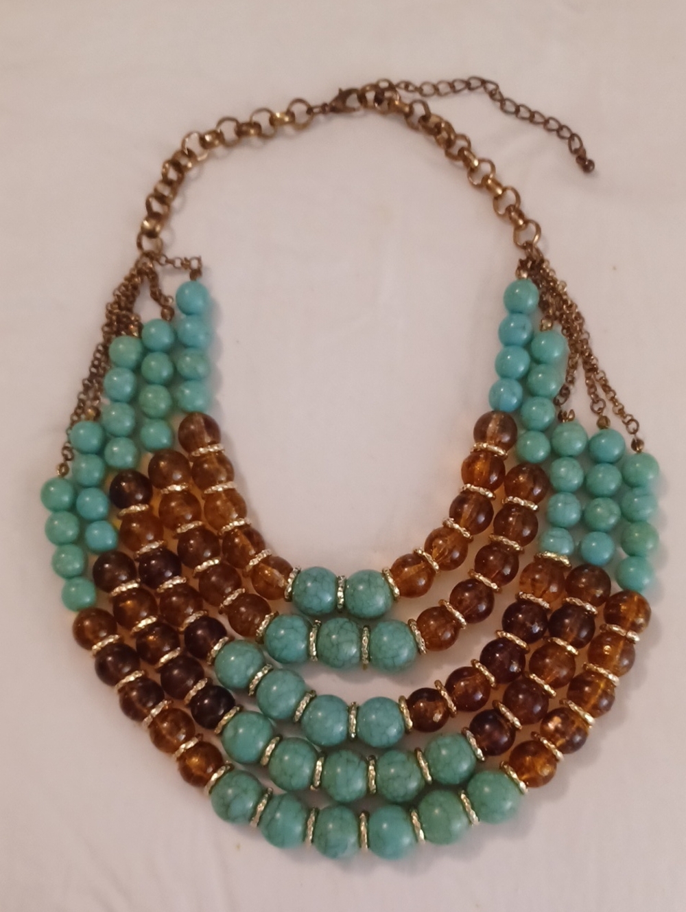 Multi-Strand Turquoise & Amber Bead Statement Necklace